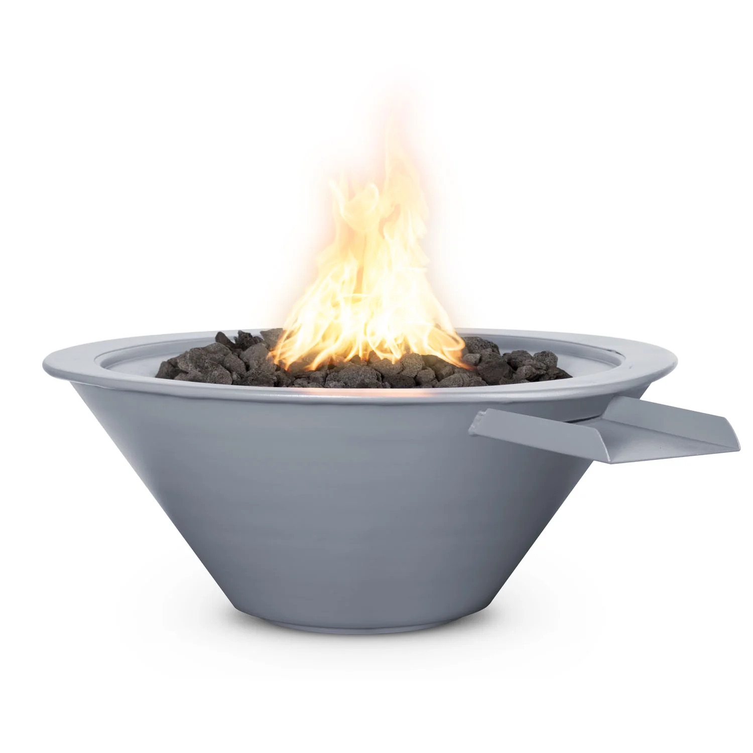 The Outdoor Plus Cazo 36 Inch Round Powder Coated Steel Propane Gas Fire  and  Water Bowl with Match Lit Ignition   Gray
