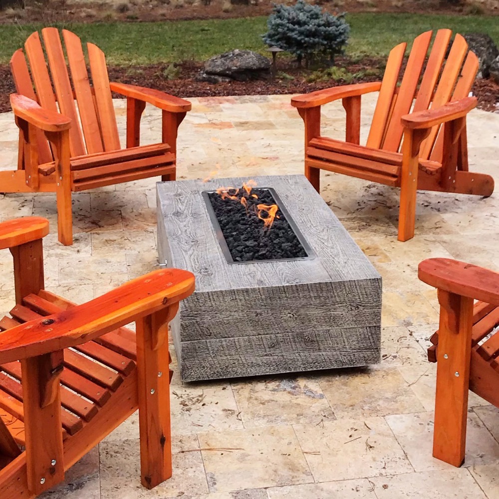 The Outdoor Plus Coronado 72 Inch Rectangular GFRC Concrete Propane Gas Fire Pit with Match Lit Ignition   Ivory Wood Grain