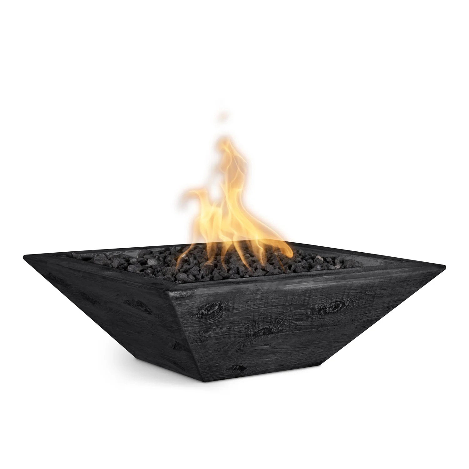 The Outdoor Plus Maya 30 Inch Square GFRC Concrete Propane Gas Fire Bowl with Match Lit Ignition   Ebony Wood Grain