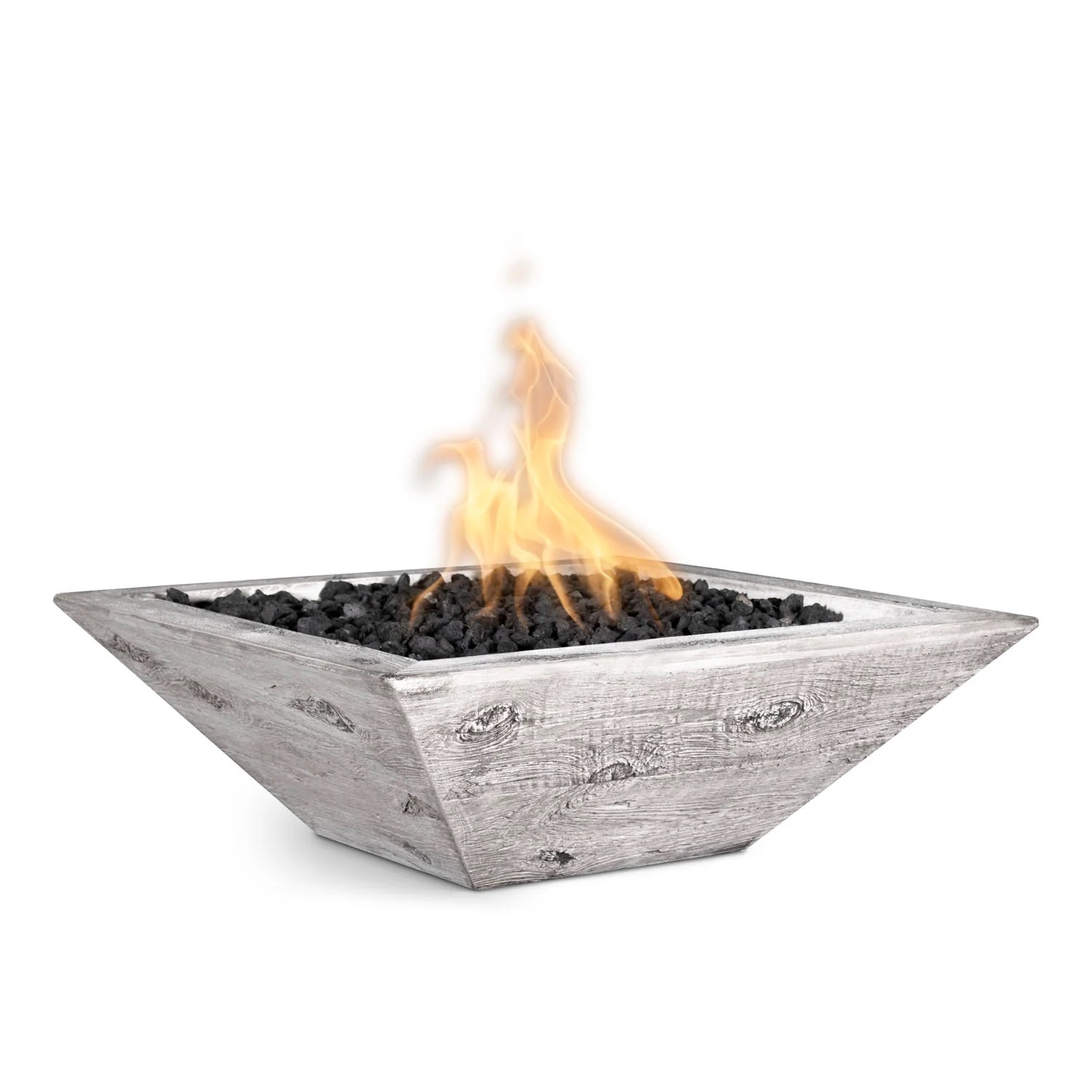 The Outdoor Plus Maya 30 Inch Square GFRC Concrete Propane Gas Fire Bowl with Match Lit Ignition   Ivory Wood Grain
