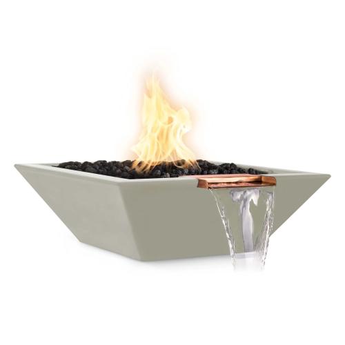 The Outdoor Plus Maya 30 Inch Square GFRC Concrete Propane Gas Fire  and  Water Bowl with Match Lit Ignition   Ash
