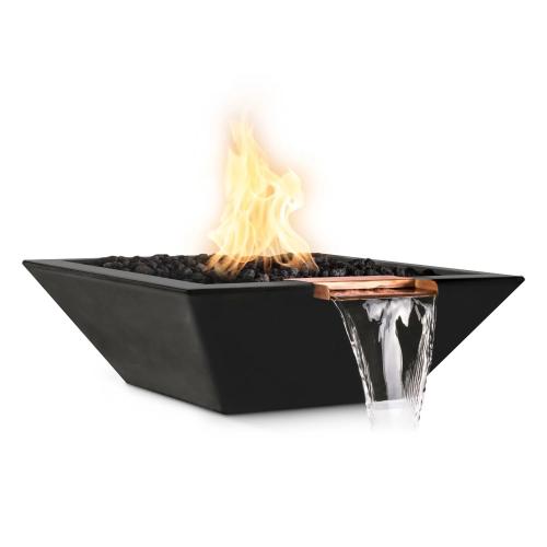 The Outdoor Plus Maya 36 Inch Square GFRC Concrete Propane Gas Fire  and  Water Bowl with Match Lit Ignition   Black