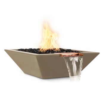 The Outdoor Plus Maya Square GFRC Concrete Gas Fire and Water Bowl Brown350