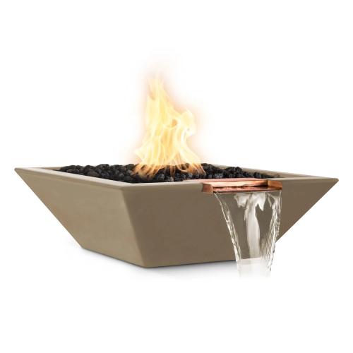 The Outdoor Plus Maya 36 Inch Square GFRC Concrete Propane Gas Fire  and  Water Bowl with Match Lit Ignition   Brown