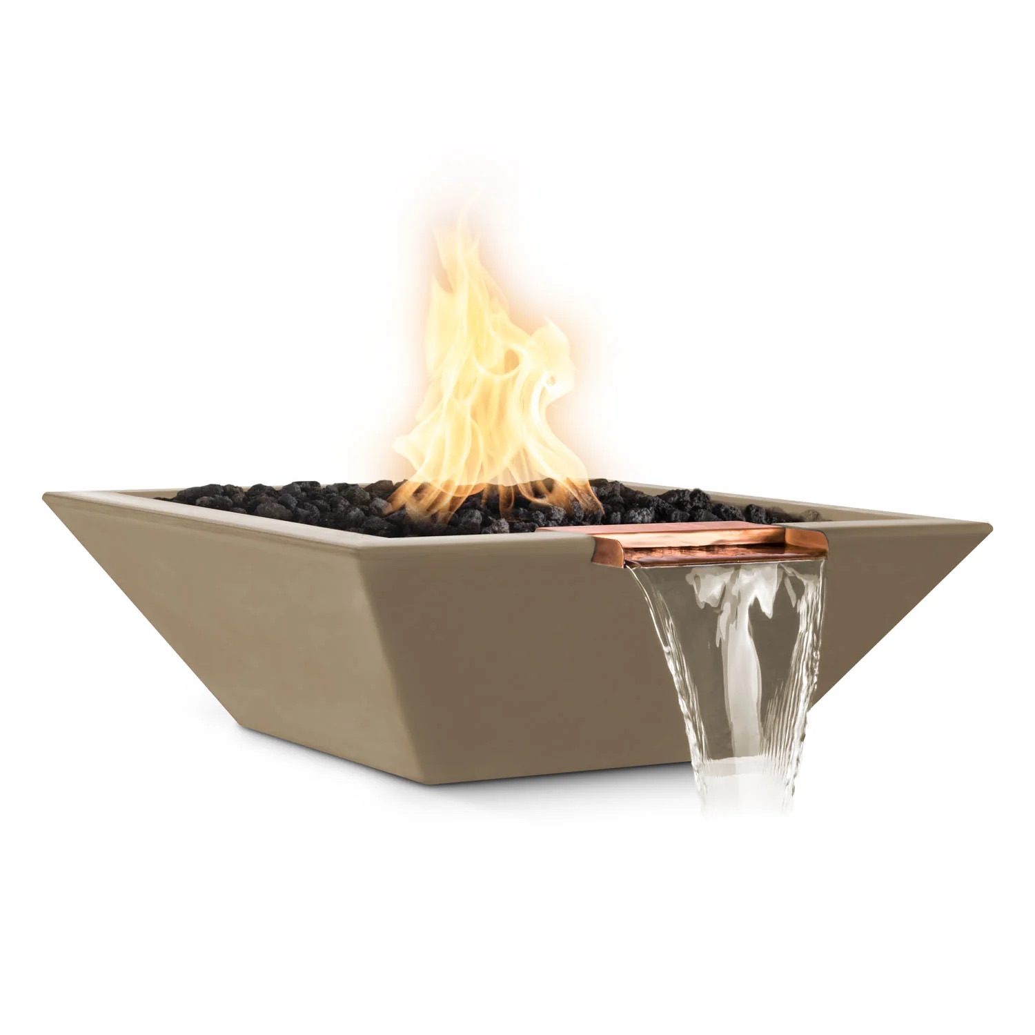 The Outdoor Plus Maya 36 Inch Square GFRC Concrete Propane Gas Fire  and  Water Bowl with Match Lit Ignition   Brown