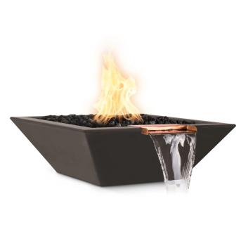 The Outdoor Plus Maya Square GFRC Concrete Gas Fire and Water Bowl Chocolate350