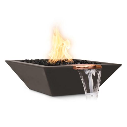 The Outdoor Plus Maya 36 Inch Square GFRC Concrete Propane Gas Fire  and  Water Bowl with Match Lit Ignition   Chocolate