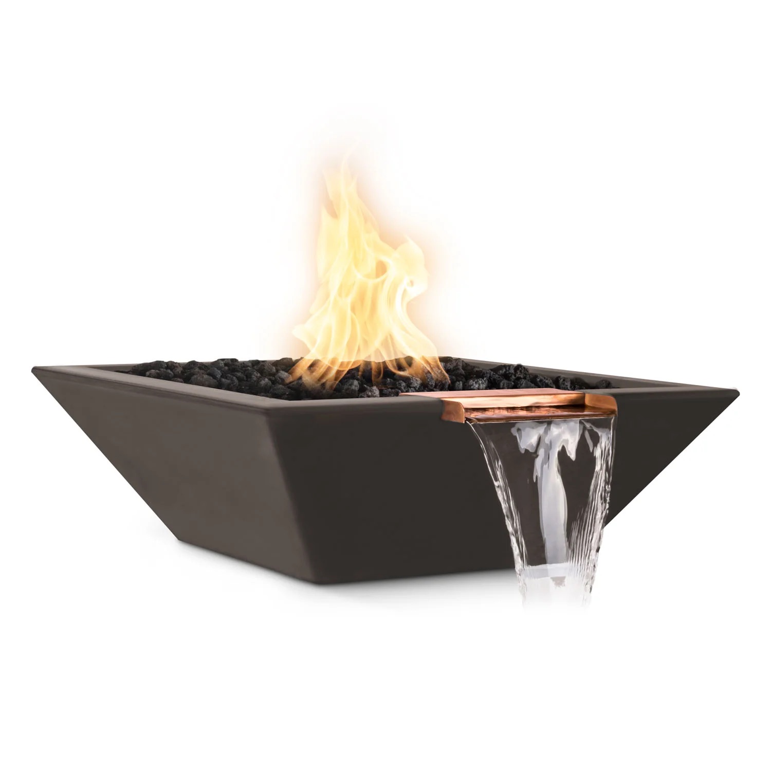 The Outdoor Plus Maya 36 Inch Square GFRC Concrete Propane Gas Fire  and  Water Bowl with Match Lit Ignition   Chocolate