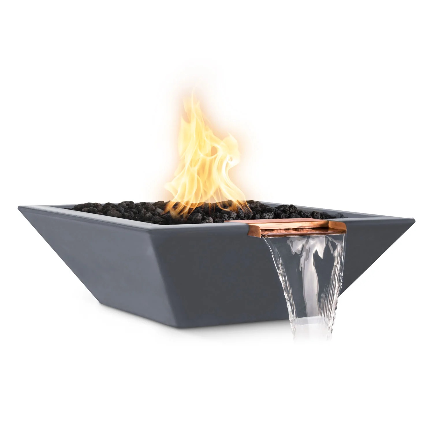 The Outdoor Plus Maya 36 Inch Square GFRC Concrete Propane Gas Fire  and  Water Bowl with Match Lit Ignition   Gray