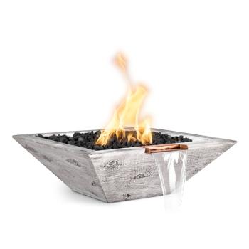 The Outdoor Plus Maya Square GFRC Concrete Gas Fire and Water Bowl Ivory Wood Grain350