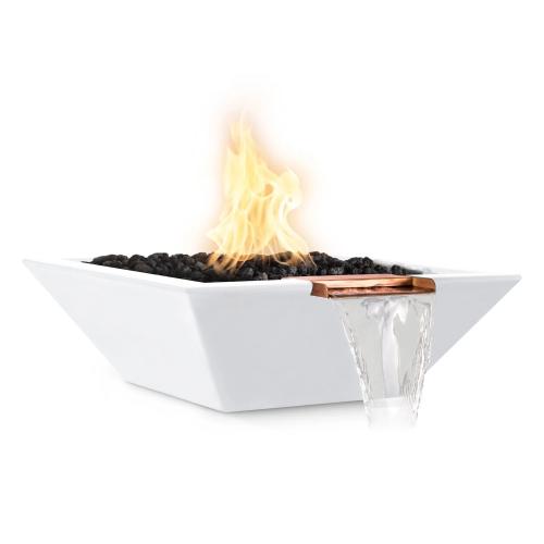 The Outdoor Plus Maya 36 Inch Square GFRC Concrete Propane Gas Fire  and  Water Bowl with Match Lit Ignition   Limestone