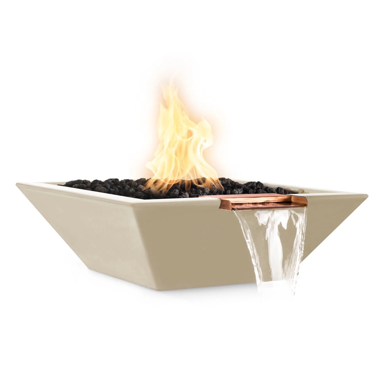 The Outdoor Plus Maya 36 Inch Square GFRC Concrete Propane Gas Fire  and  Water Bowl with Match Lit Ignition   Vanilla
