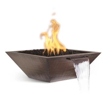 The Outdoor Plus Maya Square Hammered Copper Gas Fire and Water Bowl350