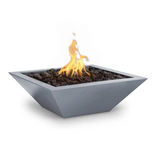 The Outdoor Plus Maya 36 Inch Square Powder Coated Steel Propane Gas Fire Bowl with Match Lit Ignition   Gray