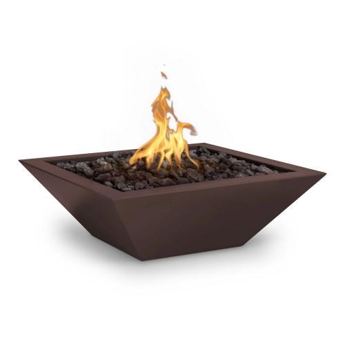 The Outdoor Plus Maya 24 Inch Square Powder Coated Steel Propane Gas Fire Bowl with Match Lit Ignition   Java