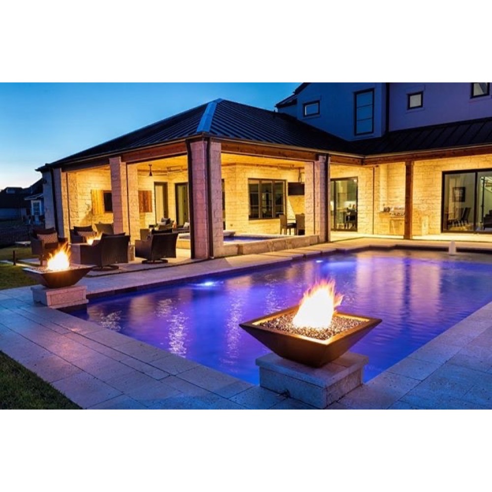 The Outdoor Plus Maya 24 Inch Square Powder Coated Steel Propane Gas Fire Bowl with Match Lit Ignition   Java