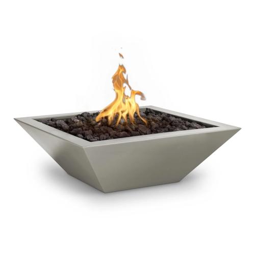 The Outdoor Plus Maya 36 Inch Square Powder Coated Steel Propane Gas Fire Bowl with Match Lit Ignition   Pewter