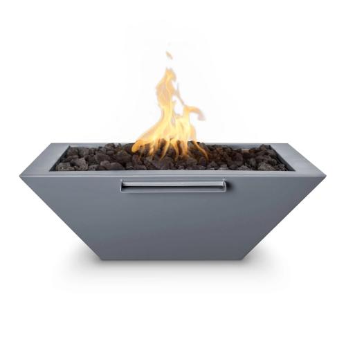 The Outdoor Plus Maya 36 Inch Square Powder Coated Steel Propane Gas Fire  and  Water Bowl with Match Lit Ignition   Gray