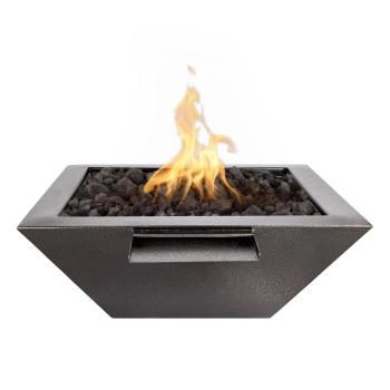 The Outdoor Plus Maya Square Powder Coated Steel Gas Fire and Water Bowl Silver Vein350