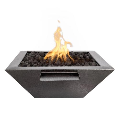 The Outdoor Plus Maya 36 Inch Square Powder Coated Steel Propane Gas Fire  and  Water Bowl with Match Lit Ignition   Silver Vein
