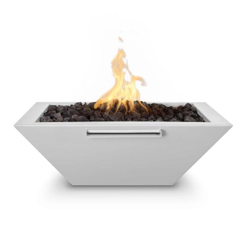 The Outdoor Plus Maya 30 Inch Square Powder Coated Steel Propane Gas Fire  and  Water Bowl with Match Lit Ignition   White