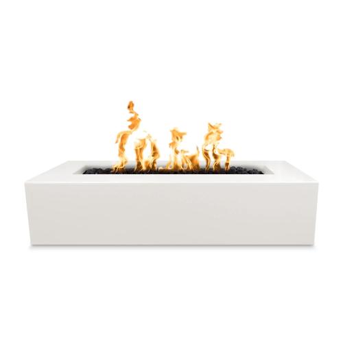 The Outdoor Plus Regal 48 Inch Rectangular GFRC Concrete Propane Gas Fire Pit with Match Lit Ignition   Limestone
