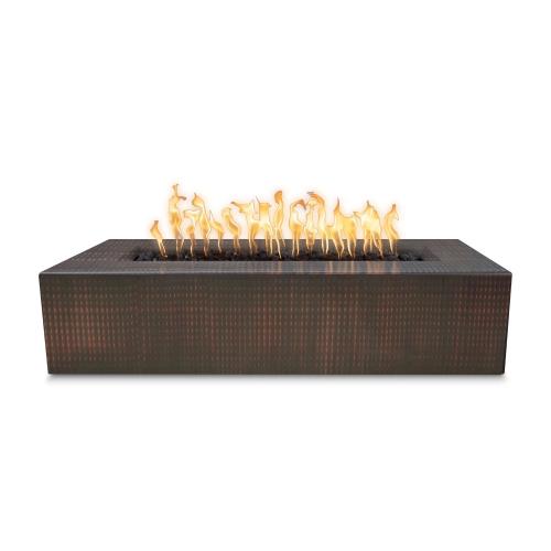 The Outdoor Plus Regal 48 Inch Rectangular Hammered Copper Propane Gas Fire Pit with Match Lit Ignition