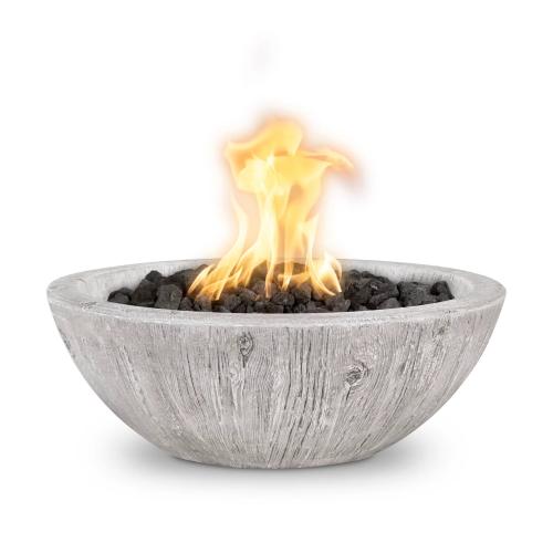 The Outdoor Plus Sedona 27 Inch Round GFRC Concrete Propane Gas Fire Bowl with Match Lit Ignition   Ivory Wood Grain