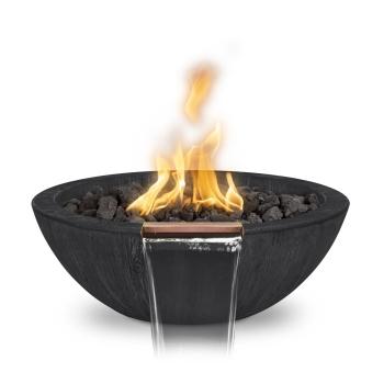 The Outdoor Plus Sedona 27 Inch Round GFRC Concrete Gas Fire and Water Bowl Ebony Wood Grain350