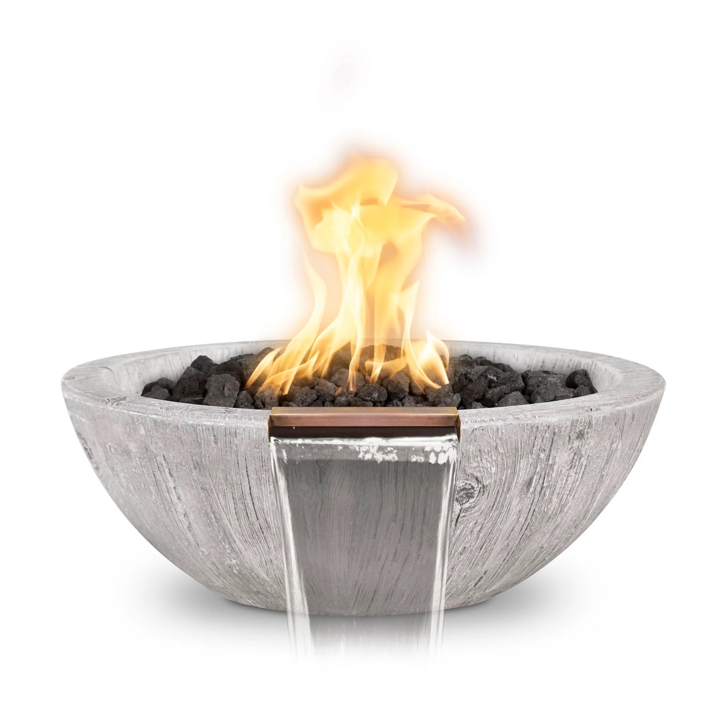 The Outdoor Plus Sedona 27 Inch Round GFRC Concrete Propane Gas Fire  and  Water Bowl with Match Lit Ignition   Ivory Wood Grain