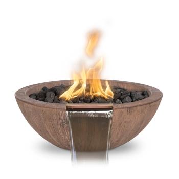 The Outdoor Plus Sedona 27 Inch Round GFRC Concrete Gas Fire and Water Bowl Oak Wood Grain350