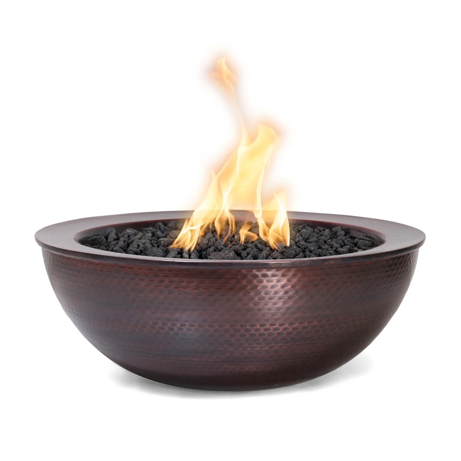 The Outdoor Plus Sedona 27 Inch Round Hammered Copper Propane Gas Fire Bowl with Match Lit Ignition