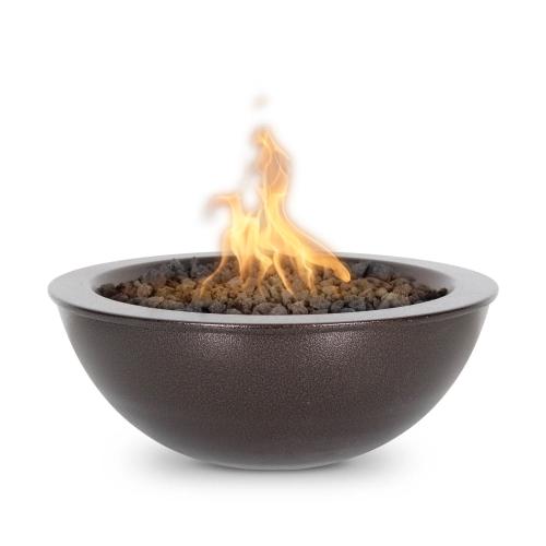 The Outdoor Plus Sedona 27 Inch Round Powder Coated Steel Propane Gas Fire Bowl with Match Lit Ignition   Copper Vein