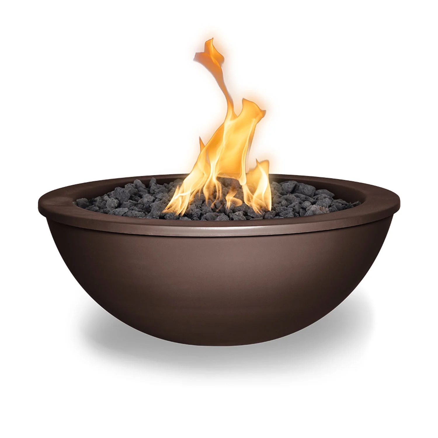 The Outdoor Plus Sedona 27 Inch Round Powder Coated Steel Propane Gas Fire Bowl with Match Lit Ignition   Java