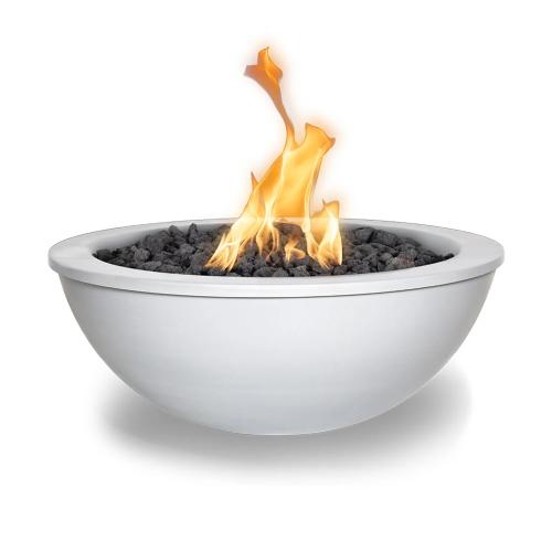 The Outdoor Plus Sedona 27 Inch Round Powder Coated Steel Propane Gas Fire Bowl with Match Lit Ignition   White