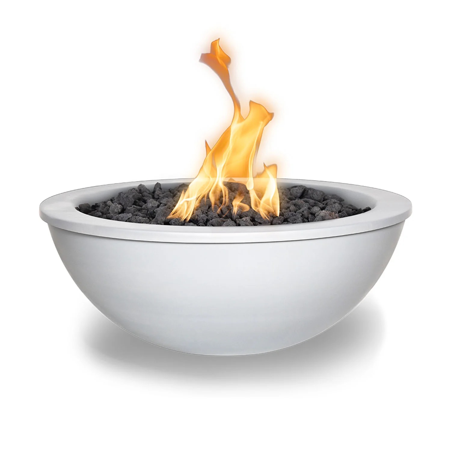 The Outdoor Plus Sedona 27 Inch Round Powder Coated Steel Propane Gas Fire Bowl with Match Lit Ignition   White