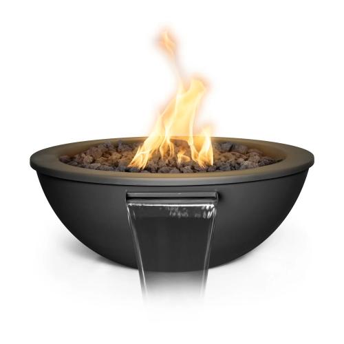 The Outdoor Plus Sedona 27 Inch Round Powder Coated Steel Propane Gas Fire  and  Water Bowl with Match Lit Ignition   Gloss Black
