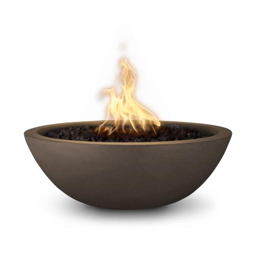 The Outdoor Plus Sedona 33 Inch Round GFRC Concrete Propane Gas Fire Bowl with Match Lit Ignition   Chocolate