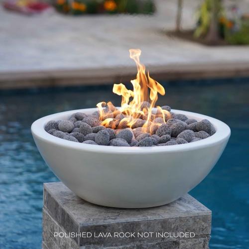 The Outdoor Plus Sedona 27 Inch Round Powder Coated Steel Propane Gas Fire Bowl with Match Lit Ignition   Java