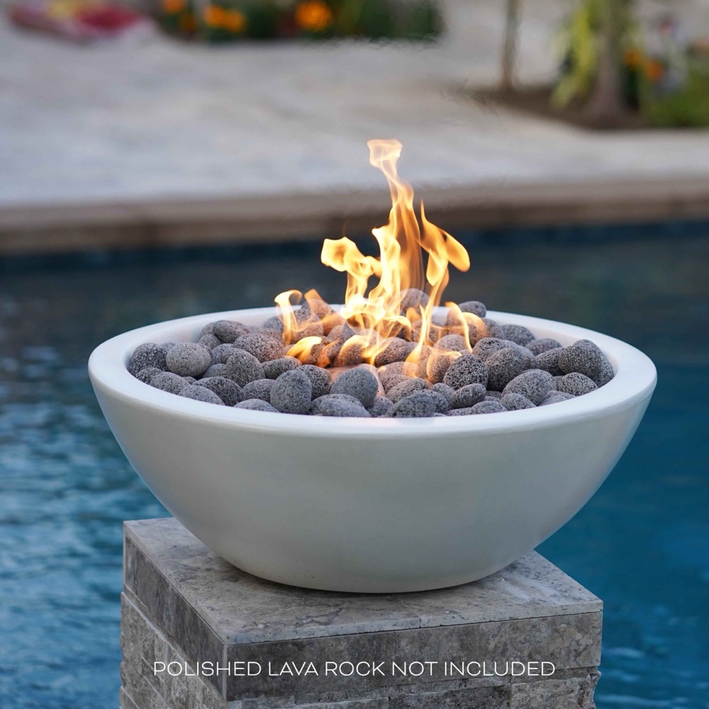The Outdoor Plus Sedona 27 Inch Round Powder Coated Steel Propane Gas Fire Bowl with Match Lit Ignition   Java