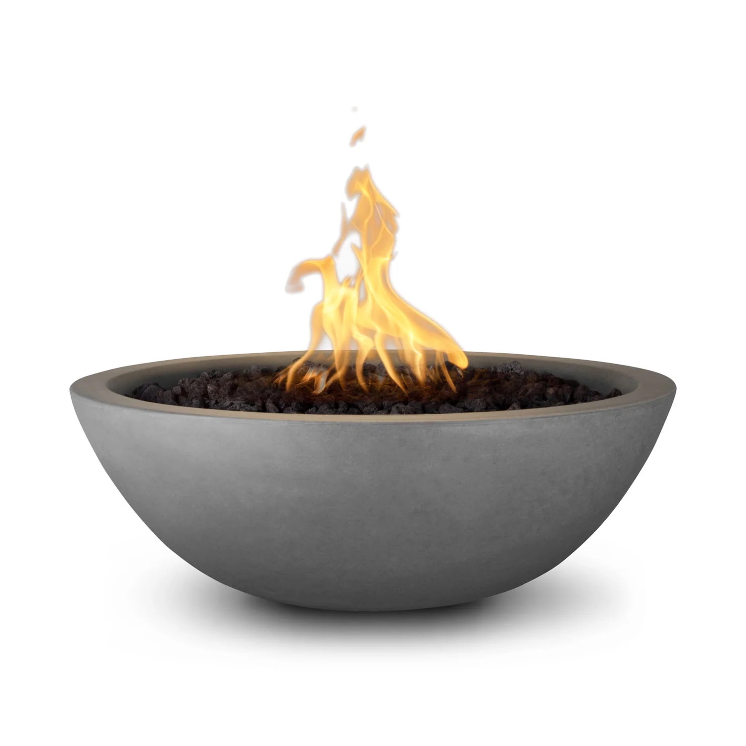 The Outdoor Plus Sedona 33 Inch Round GFRC Concrete Propane Gas Fire Bowl with Match Lit Ignition   Natural Gray