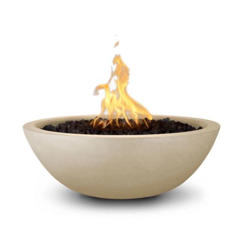 The Outdoor Plus Sedona 33 Inch Round GFRC Concrete Propane Gas Fire Bowl with Match Lit Ignition   Vanilla