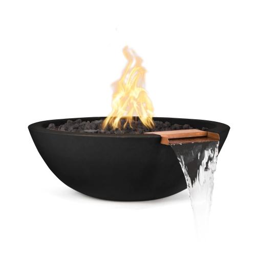 The Outdoor Plus Sedona 33 Inch Round GFRC Concrete Propane Gas Fire  and  Water Bowl with Match Lit Ignition   Black