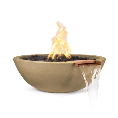 The Outdoor Plus Sedona 33 Inch Round GFRC Concrete Propane Gas Fire  and  Water Bowl with Match Lit Ignition   Brown