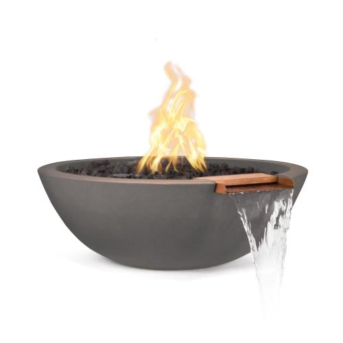 The Outdoor Plus Sedona 33 Inch Round GFRC Concrete Propane Gas Fire  and  Water Bowl with Match Lit Ignition   Chestnut