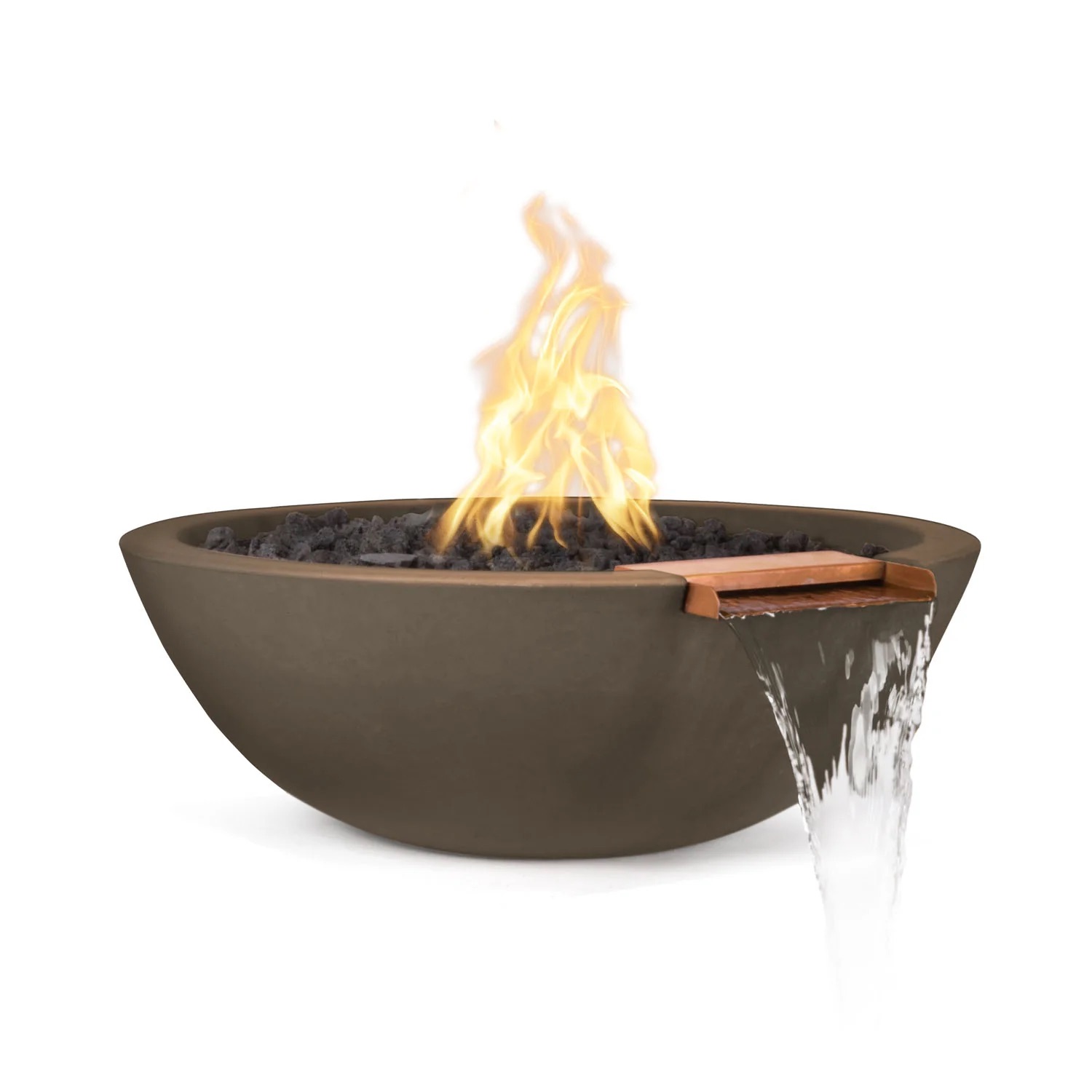 The Outdoor Plus Sedona 33 Inch Round GFRC Concrete Propane Gas Fire  and  Water Bowl with Match Lit Ignition   Chocolate