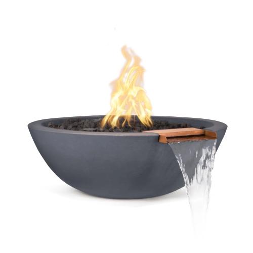 The Outdoor Plus Sedona 33 Inch Round GFRC Concrete Propane Gas Fire  and  Water Bowl with Electronic Ignition   Gray