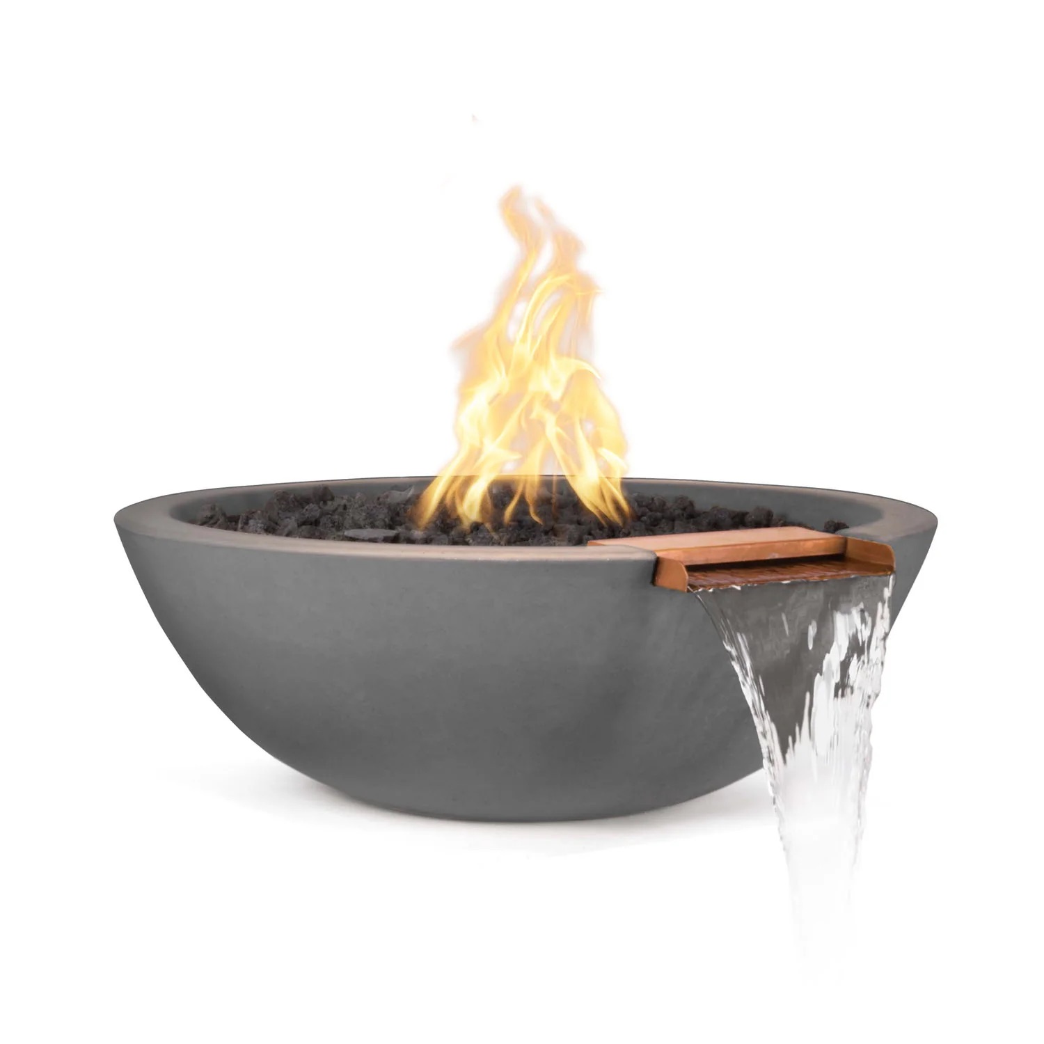 The Outdoor Plus Sedona 33 Inch Round GFRC Concrete Propane Gas Fire  and  Water Bowl with Match Lit Ignition   Natural Gray