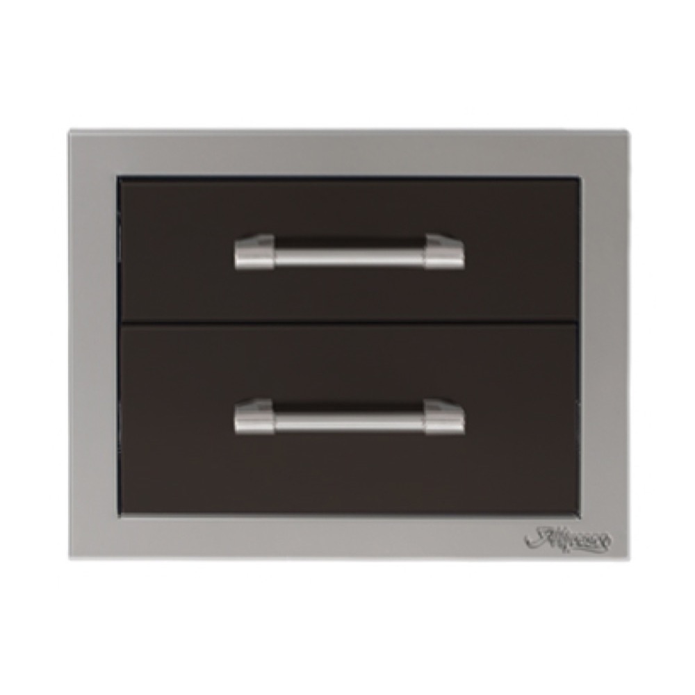 Alfresco Grills 17 Inch Stainless Steel Double Access Drawer with Soft Close Hardware   Jet Black Matte