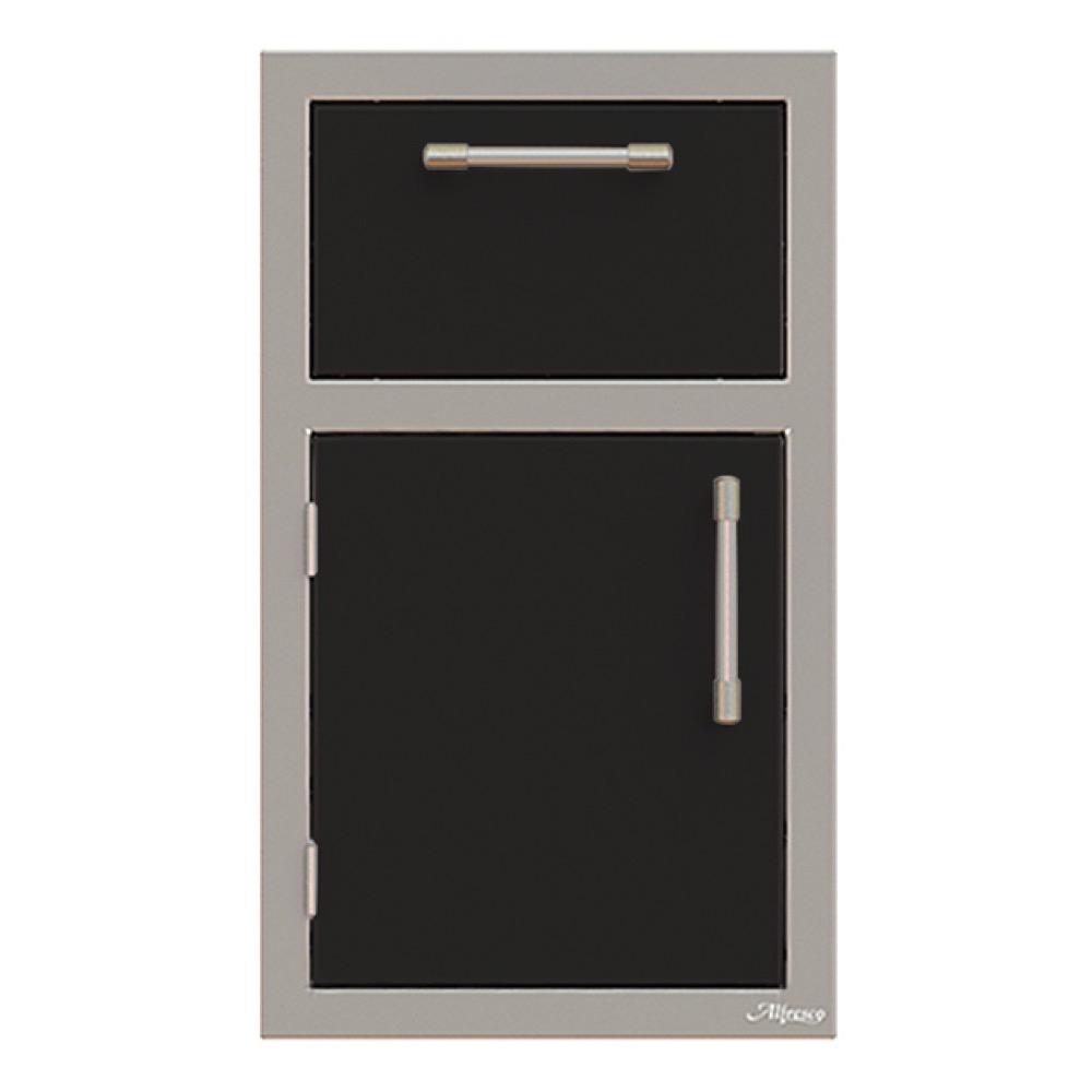 Alfresco Grills 17 Inch Stainless Steel Left Hinged Single Door  and  Single Drawer Combo with Soft Close Hardware   Jet Black Matte